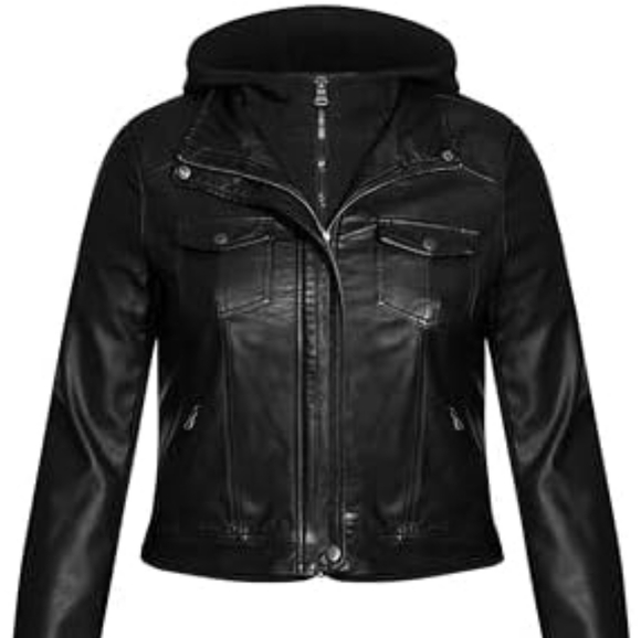 City Chic Jackets & Blazers - City Chic XS 14/16 Combo Faux Leather Jacket/Hoodie